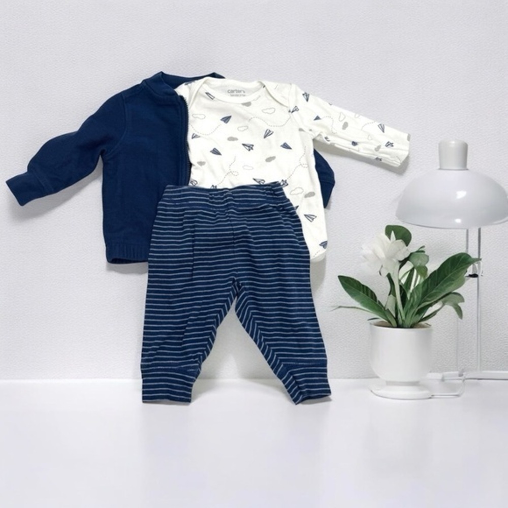 Carterโs Just One You Striped Planes Top and Bottom 3 piece Set Baby Boy